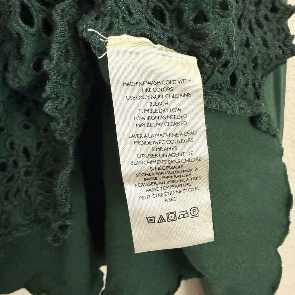 Free People Eyelet Crop Top Brittany Embroidered Sz Medium Green Long Sleeves